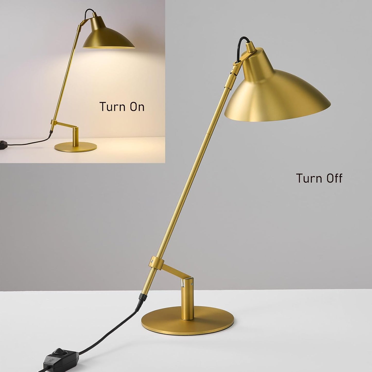Desk Lamp Modern Industrial 100% Metal Adjustable Table Lamp 24", Natural Light (4000K) with Dimmer, Ideal for Office