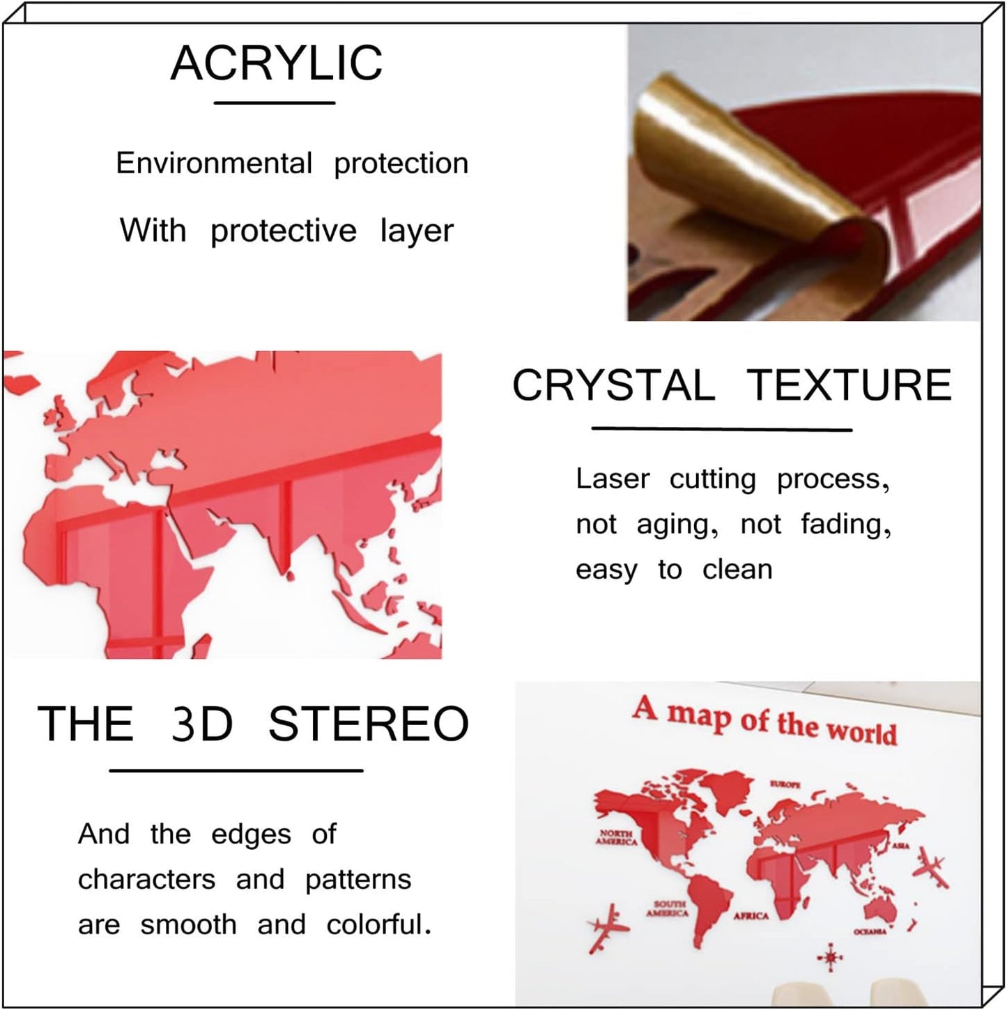 3D World Map Wall Stickers Decor Murals DIY Decal / Large / Black / 71 x 40