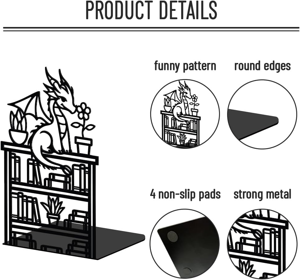 Dragon Reading Book Metal Bookends / Dragon Bookshelf