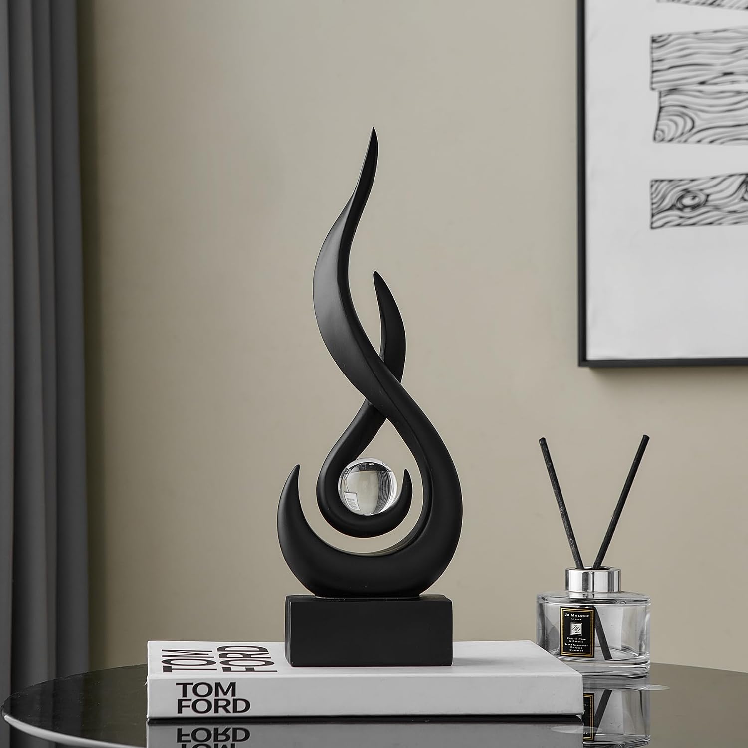 Resin Art Flame Figurines / Black-13.7"h
