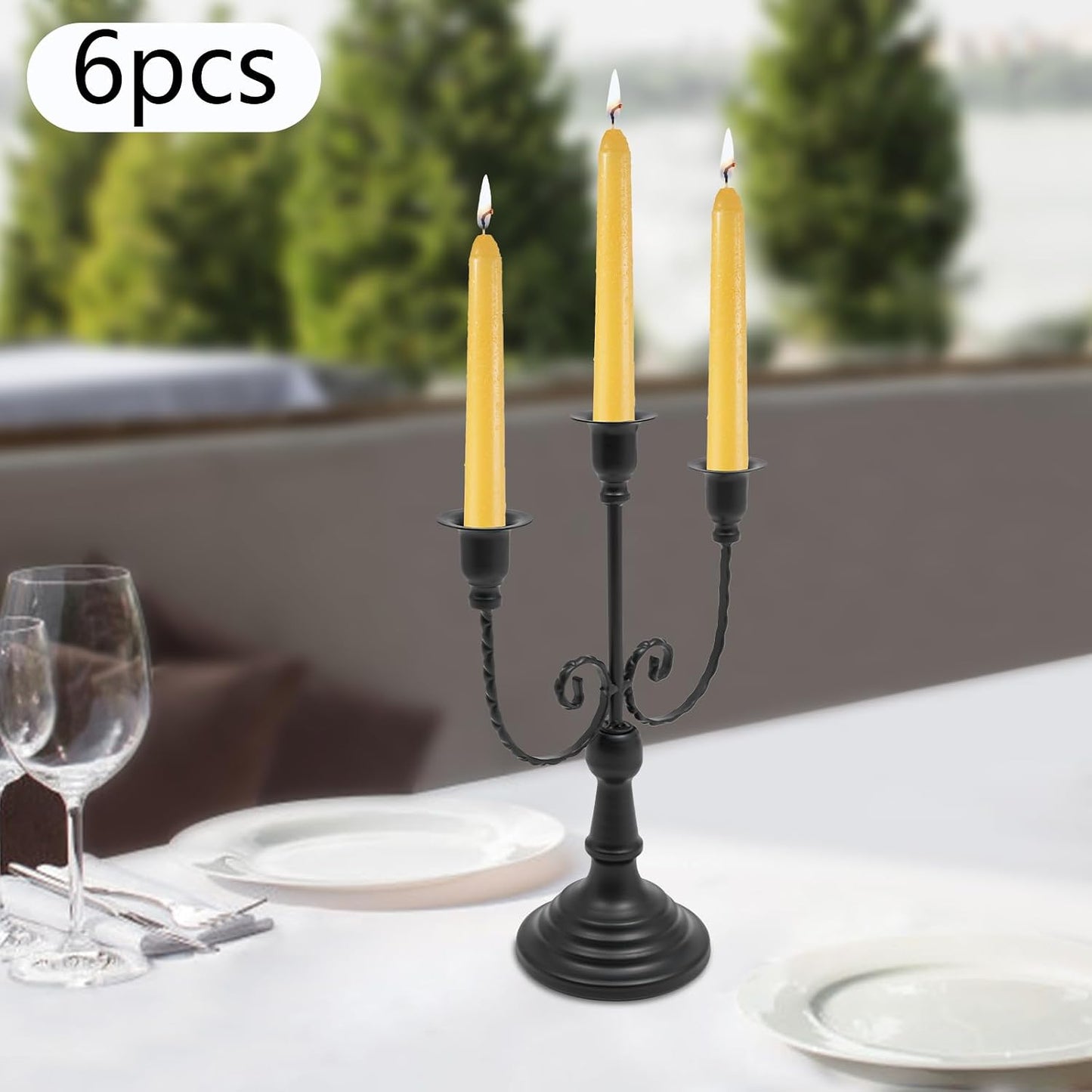 3 Arm Metal Candelabra Candle Holders Set of 6, Elegant Retro Taper Candle Stand for Wedding, Party, Dining Table