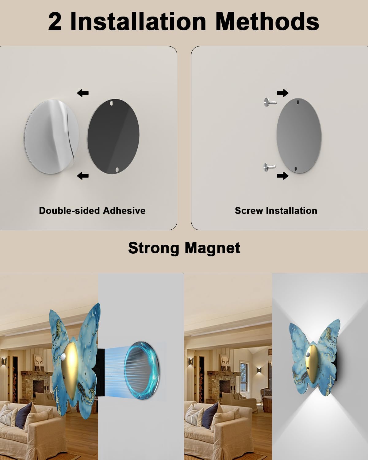 Eneru Motion Sensor Wall Sconce Set of 2, Rechargeable Wall Lights, Indoor | 5000mAh Battery Operated Wall Sconces