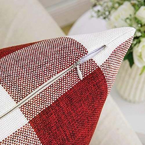MIULEE Christmas Plaid Pillow Covers 18x18 White and Red Pack of 2