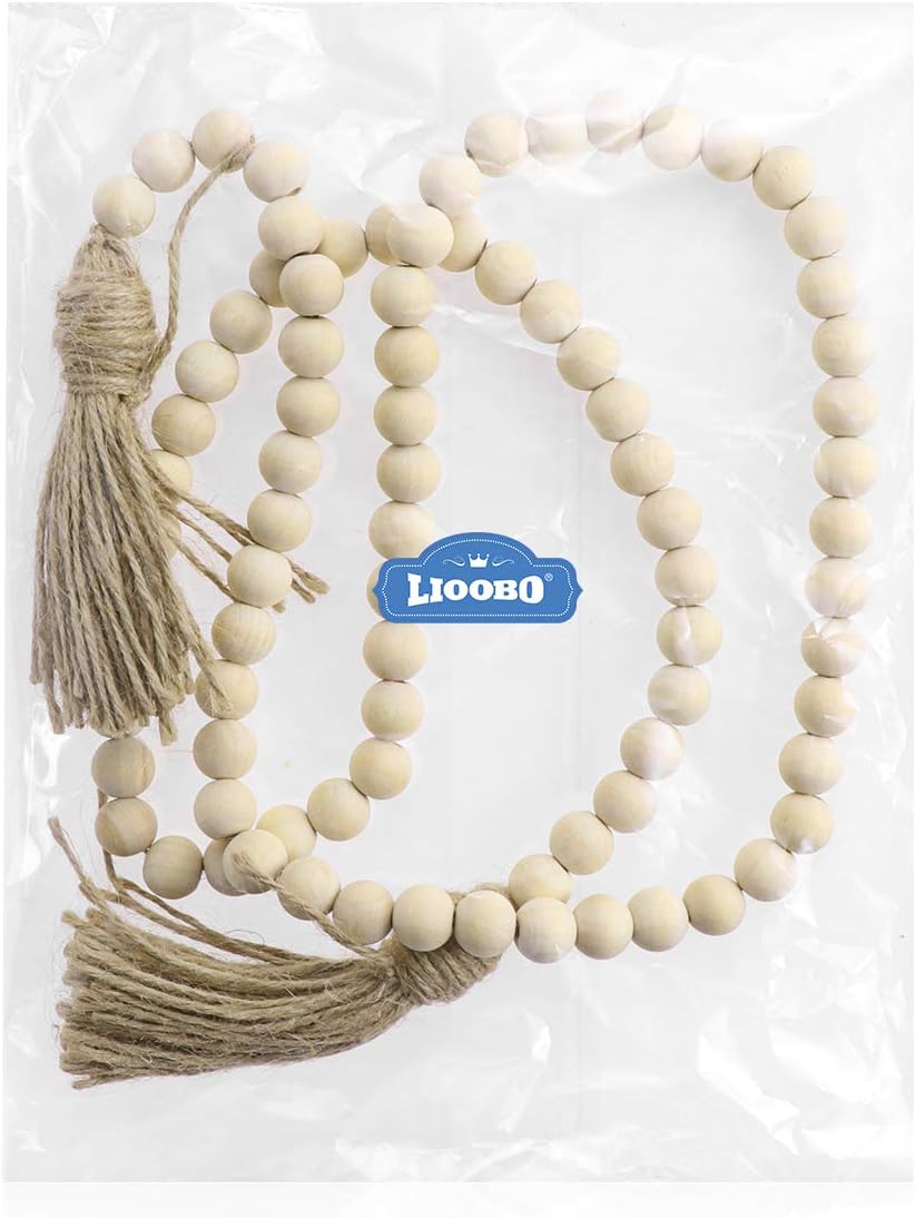 Wood Bead Garland Farmhouse Rustic Country Beads Holiday Decoration Wall Hanging Prayer Bead