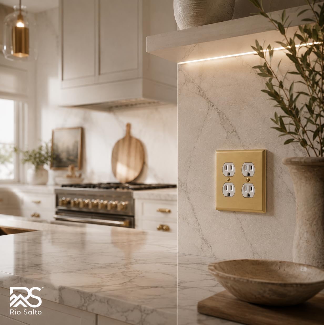 Rio Salto BRASS Decorative Outlet Covers Light Switch Cover 2 Duplex Outlet Covers Double Duplex Wall Plate Brushed