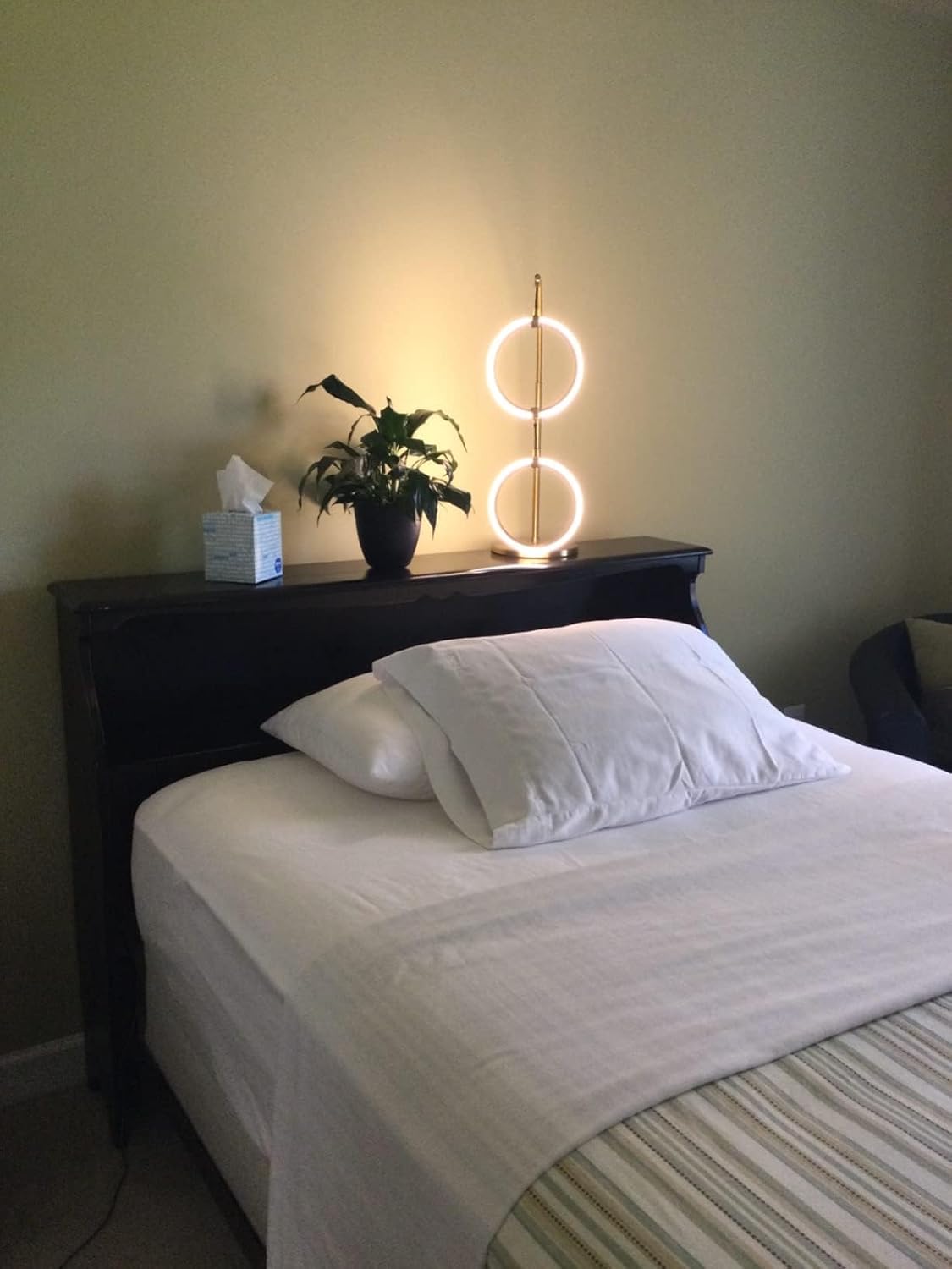 Brightech 2 Ring Lamp - 24" Dimmable LED Table Lamp with 2 Hanging Light Rings, Modern Arc Desk and Bedside Nightstand
