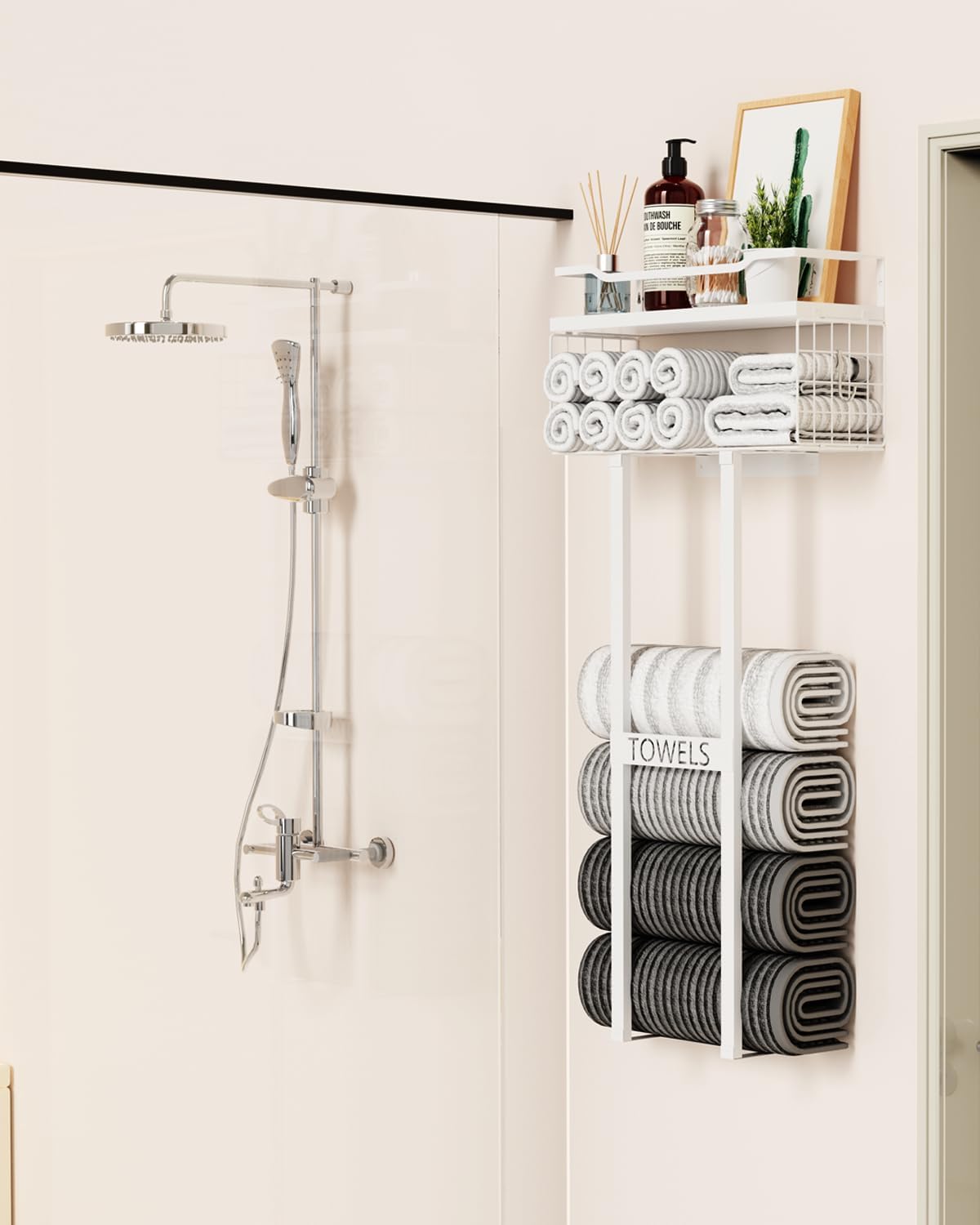 Aetyord Towel Racks for Bathroom 31inch Wall Mounted Towel Rack,Floating Shelf with Wood Plank,Towel Storage for
