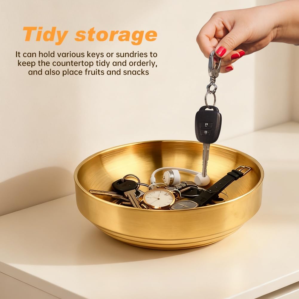 w/Rattan Coaster / 7.4inch Gold Key Bowl, Rattan Coaster / 7.4 Inch