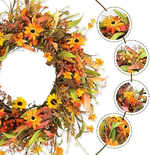 JINGHONG Fall Wreaths for Front Door 22 Inch Artificial Fall Wreath Floral Autumn Wreath for Outside Door Harvest Thanksgiving Day Celebration