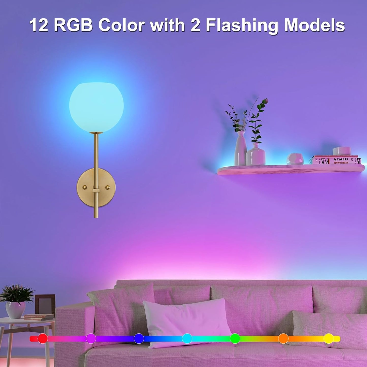 Gold Battery Operated Wall Sconces Set of 2, Rechargeable Wireless Wall Lights with Milky White Frosted Glass Shade, 12