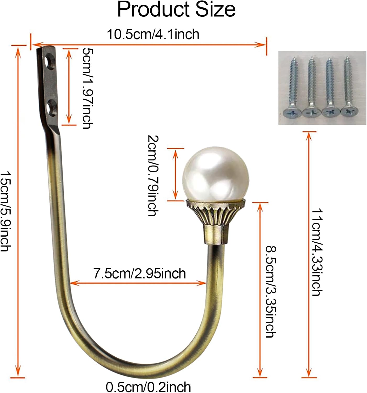 6 Pack Curtain Holdbacks Wall Mounted Curtain Tiebacks Hooks Plastic Pearl U Shape Curtain Tiebacks with Screws Curtain