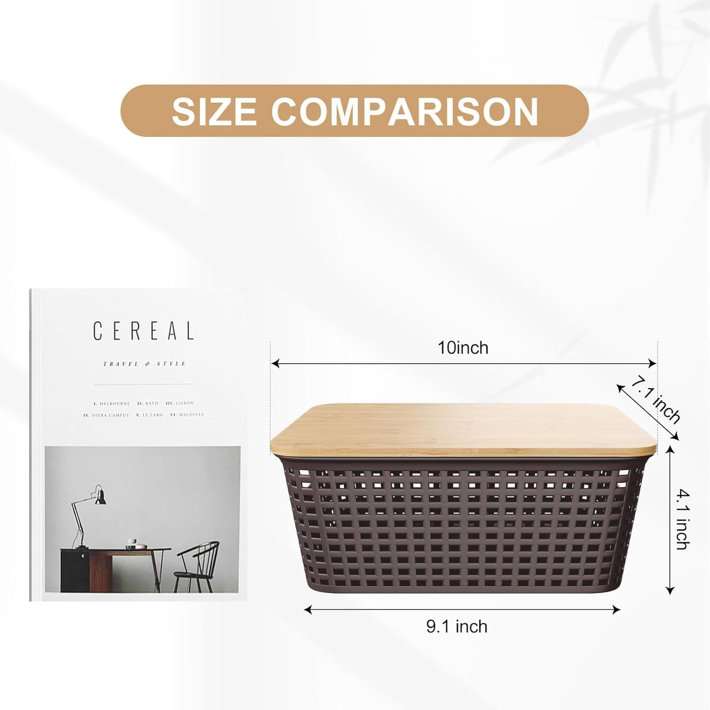 Storage Bins / Stackable Plastic Storage Basket / Brown / Set of 6