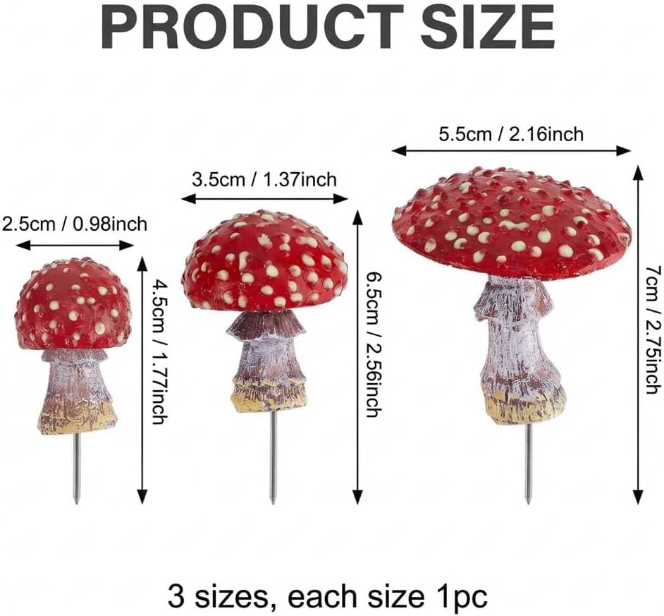 Glow in The Dark Mushroom Miniature Resin Mushroom Decor for Fairy Garden Mini Mushroom / Set of 3