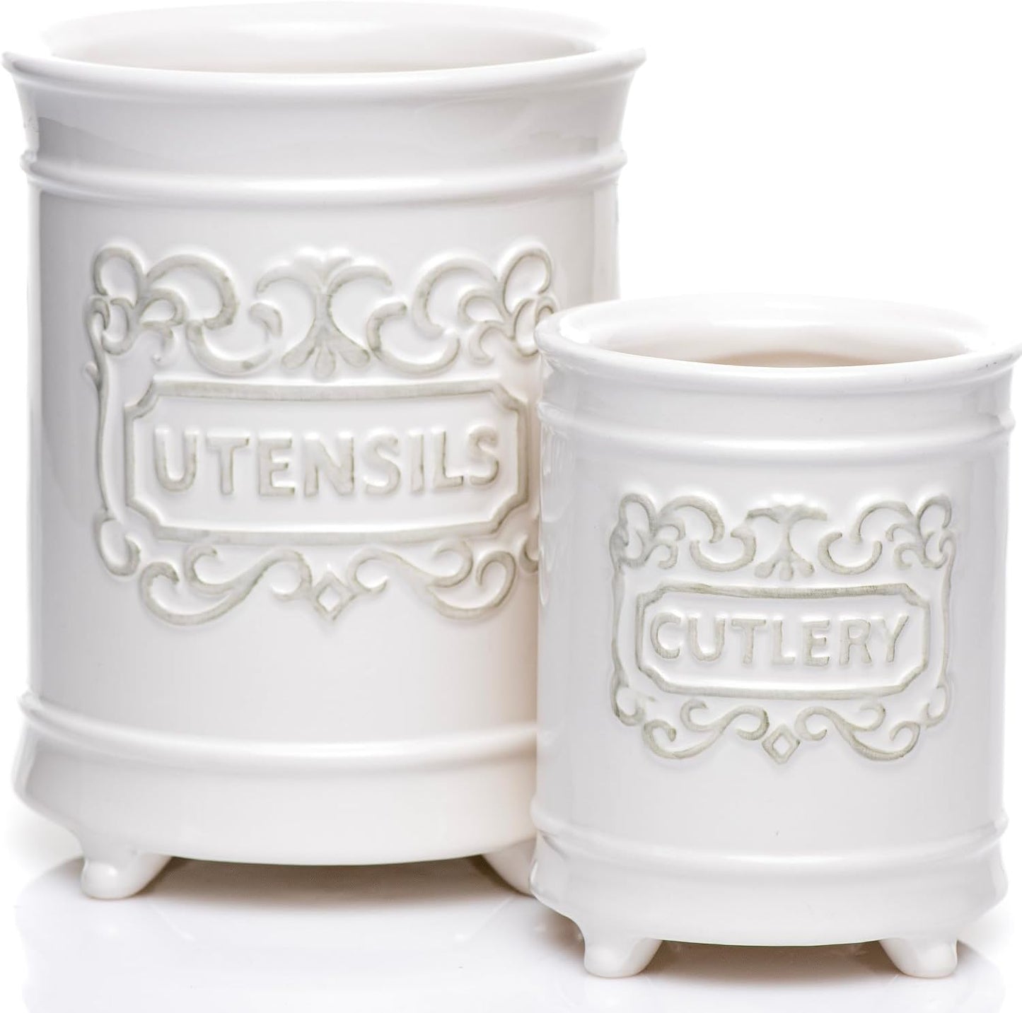 25DOL Large 7.5"+5.5" Elegant Ceramic Utensil Holder for Countertop, Cooking Utensils Organizer for Spatula, Large