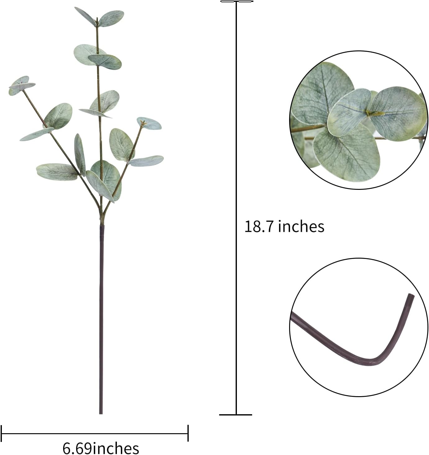 Artificial Eucalyptus Stems 18.7" Fake Eucalyptus Plants / Set of 6