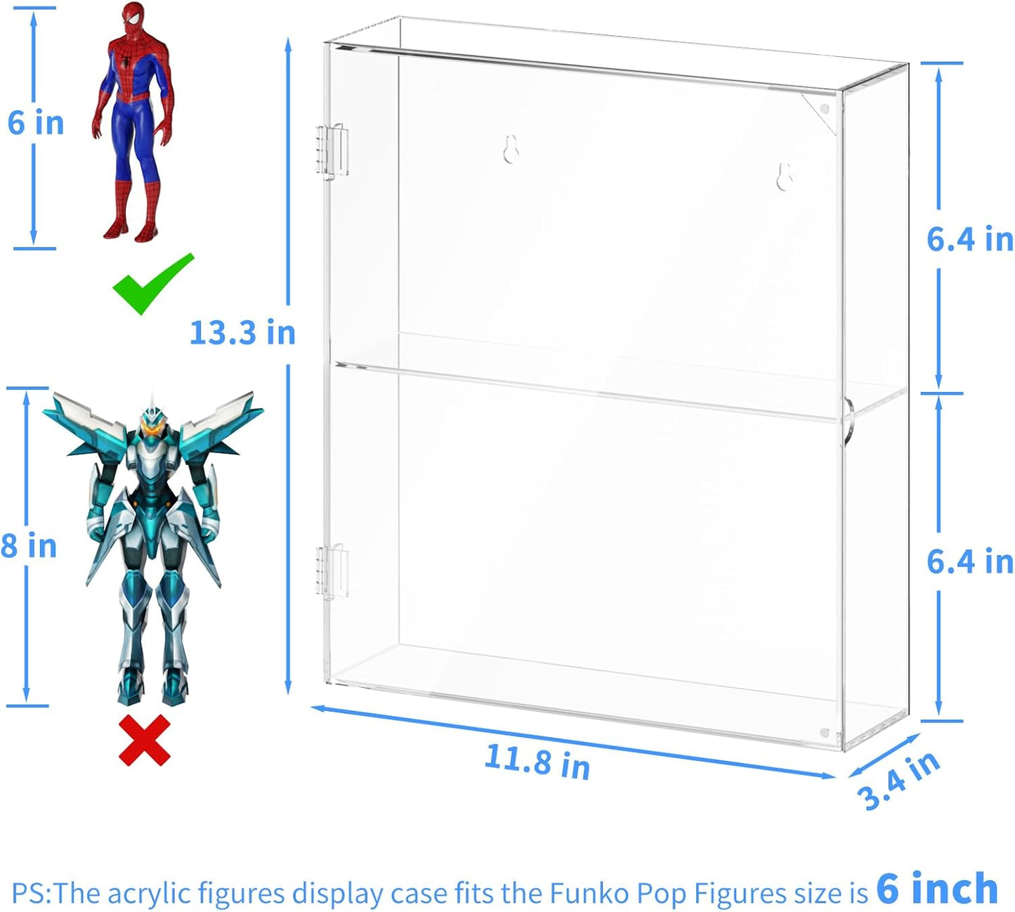 AITEE 2 Tiers Acrylic Display Case for Mini Funko Pop on Wall or Desktop | 11.8"Lx3.4"Wx13.3"H, dustproof, 2 tiers