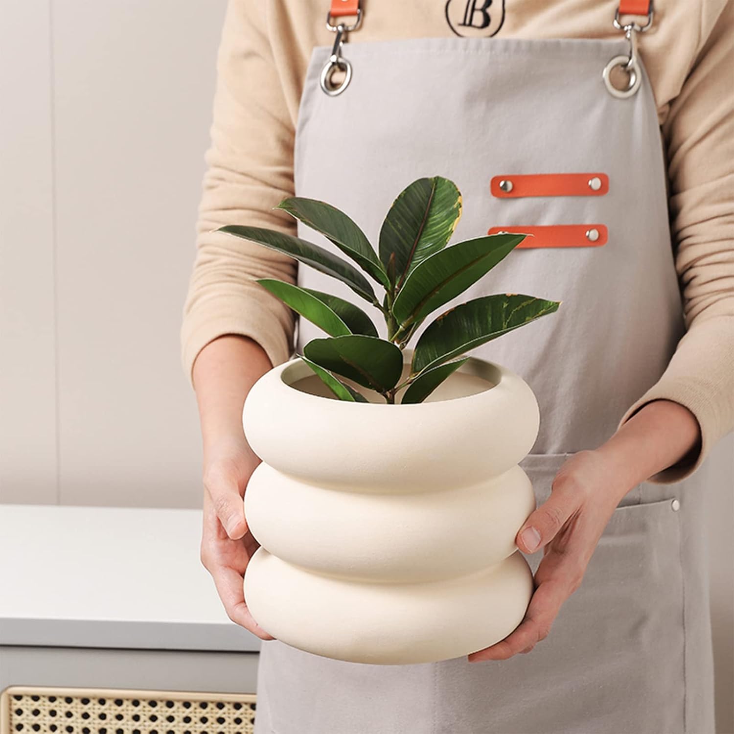 Ceramic Plant Pot Indoor / Beige-unglazed / 6.5inch