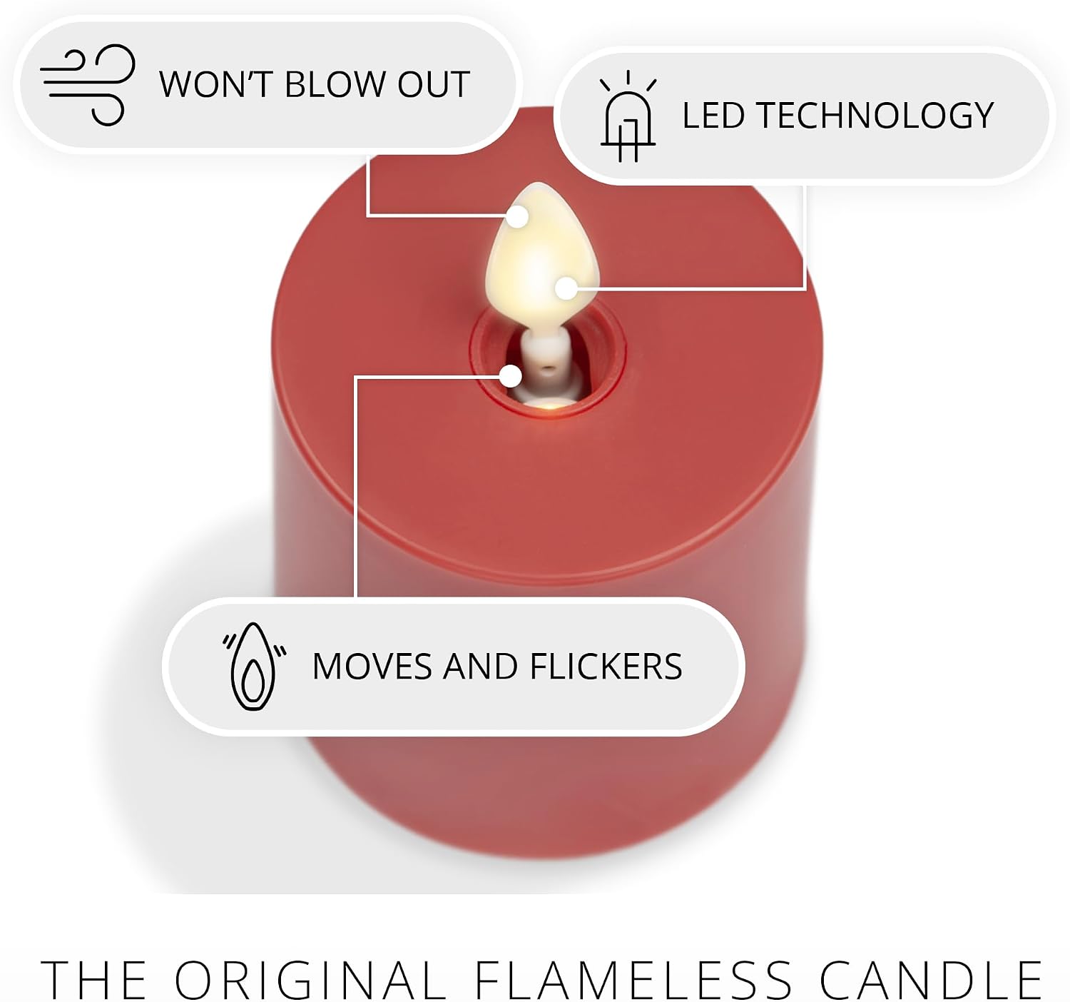 Luminara Outdoor Votive Flameless LED Candle, Cherry Red 2" x 3.2", Moving Flame Battery Operated Timer Remote Ready