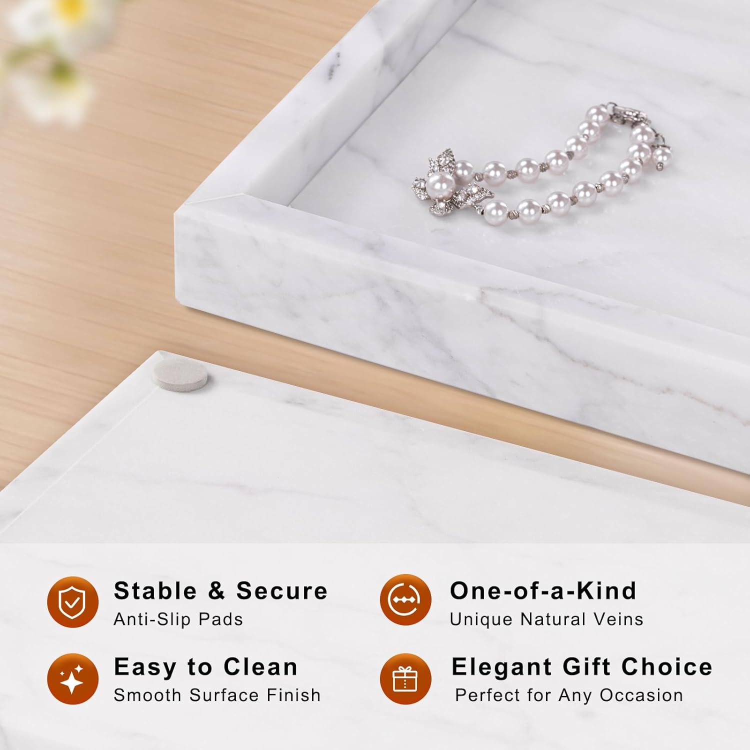 Marble Bathroom Tray for Countertop & Home Decor / White