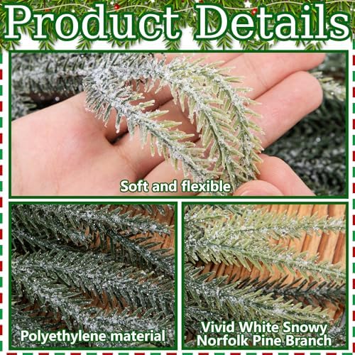 2 Pcs Artificial Christmas Snow Teardrop Swag, 28" Faux Glitter Snow Flocked Norfolk Pine Teardrop Door Swag, White Frosted Pine Wreath Staircase Swags for Xmas Door Mantle Fireplace Decor