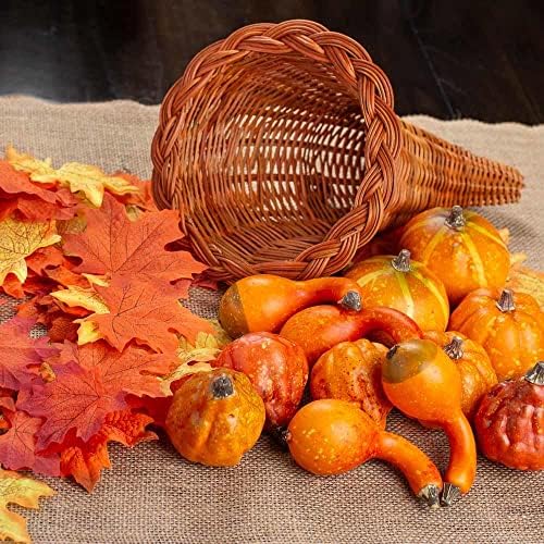 Factory Direct Craft Thanksgiving Cornucopia of Orange Artificial Pumpkins and Gourds with Leaves - Horn of Plenty for Fall Decorating and Displays