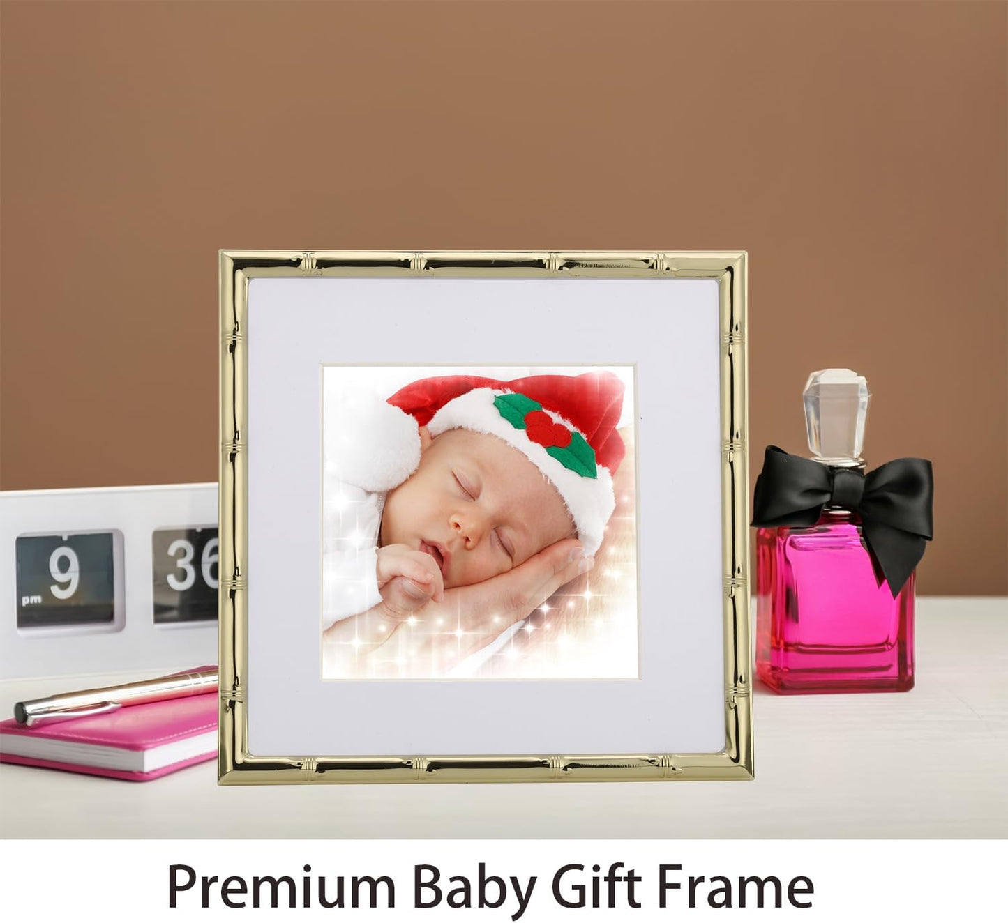 YiPinYin 6x6'' Sqaure Gold Metal Picture Frame With Mat for 4x4'' Set of 2, Bamboo Detail Designs Gold Plated Photo