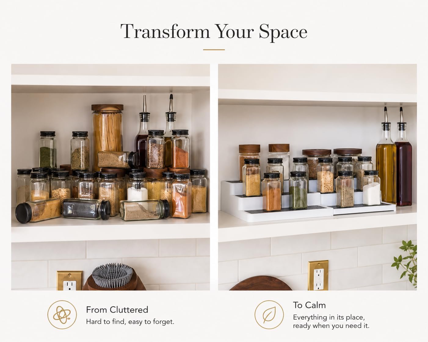 Pack of 2, Expandable 3 Tiered Spice Rack Organizer for Cabinet and Kitchen Pantry Shelf - Non-Slip Shelves for Spices