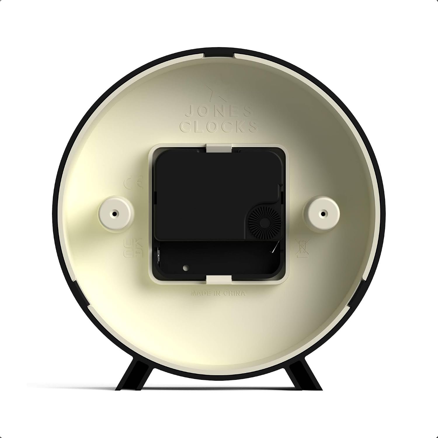 JONES CLOCKS® Venus Desk Clock | Modern Round Design | Black | Stylish Retro Look for Shelf, Table, Mantel or Bedside