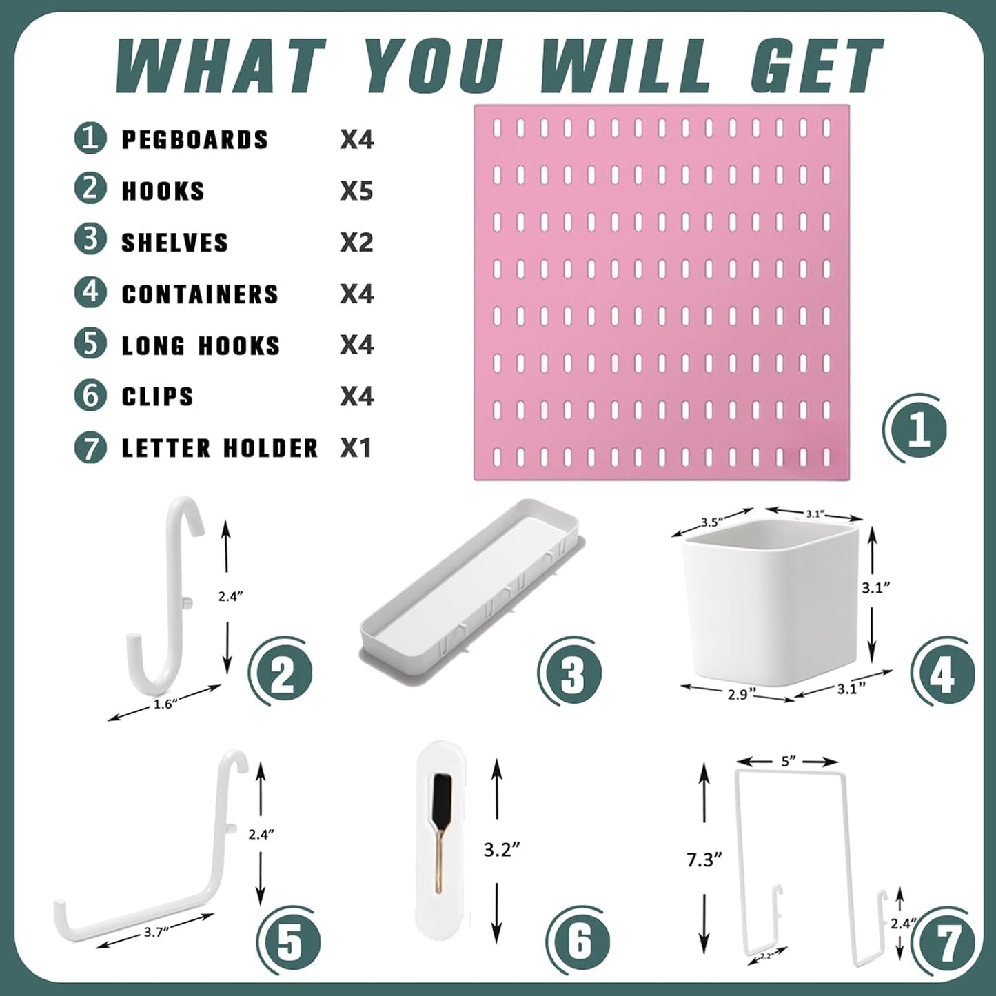 MULSAME Pegboard Combination Kit, 25.2" x 25.2" Wall Mounted Storage Set with 4 Pegboards & 20 Accessories Hanging, Peg