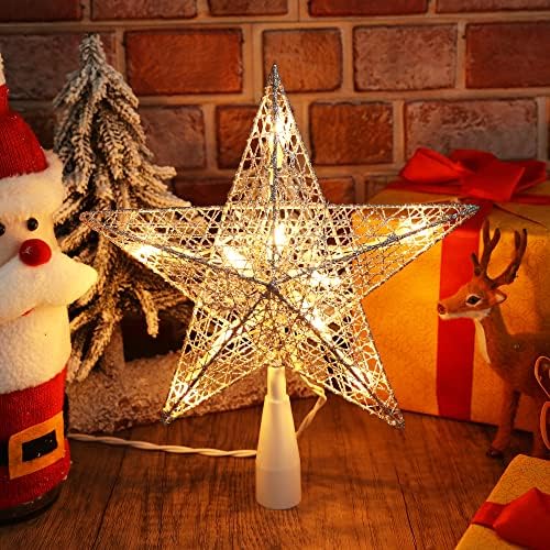 BrizLabs Christmas Star Tree Topper with Lights, 9" Pentagram Xmas Tree Top