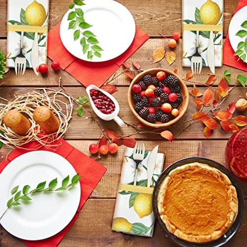 Qeeenar 12 Pcs Lemon Spring Floral Cloth Napkins, 20x20 Washable