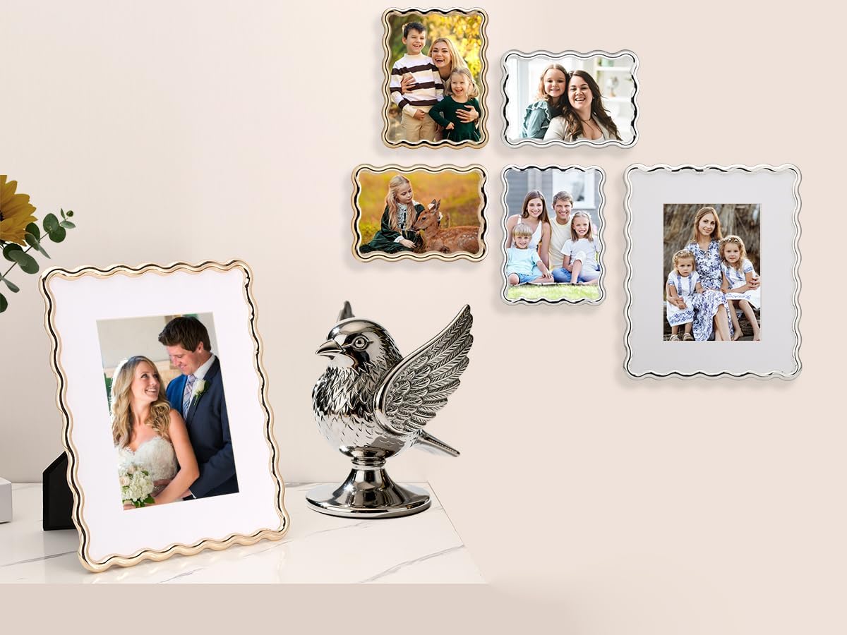 Silver 10x12'' Heavy-Duty Zinc Alloy Picture Frames with Acid Free Mat for 8x10'',Wave Design Silver Picture Frame with