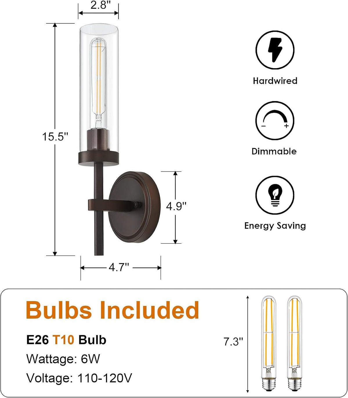 Oil Rubbed Bronze Wall Sconces Set of Two, Bathroom Wall Sconces Vanity Lights with Clear Glass Shade, Modern Farmhouse