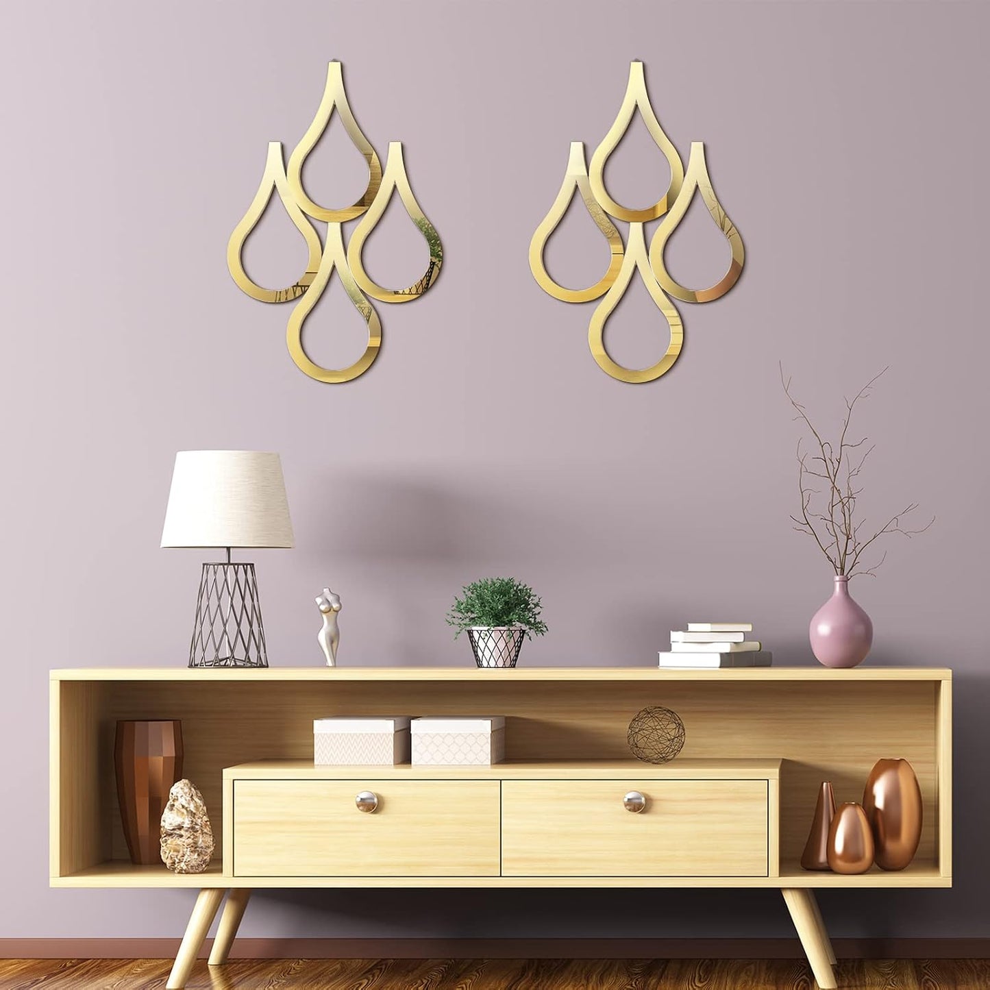 Teardrop Wall Mirror Hanging Wall Mounted Decorative Accent Mirror / Gold / Set of 2