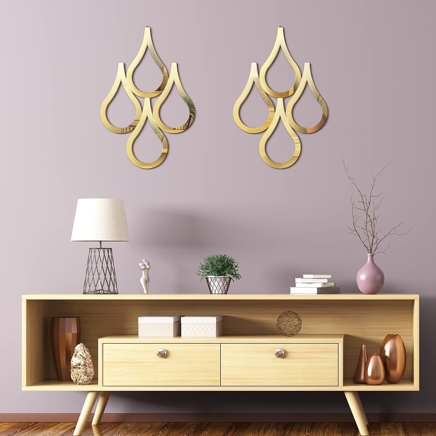 Teardrop Wall Mirror Hanging Wall Mounted Decorative Accent Mirror / Gold / Set of 2