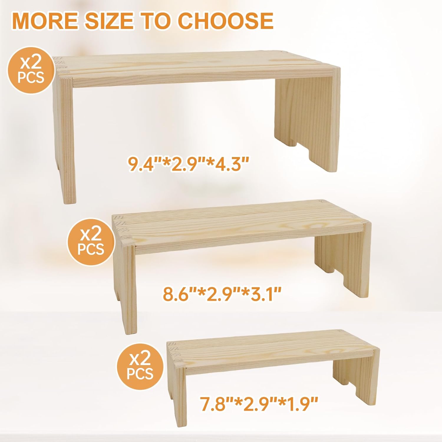 Tier Rectangular Stands / Natural Wood / 2 x 3 / Set of 6