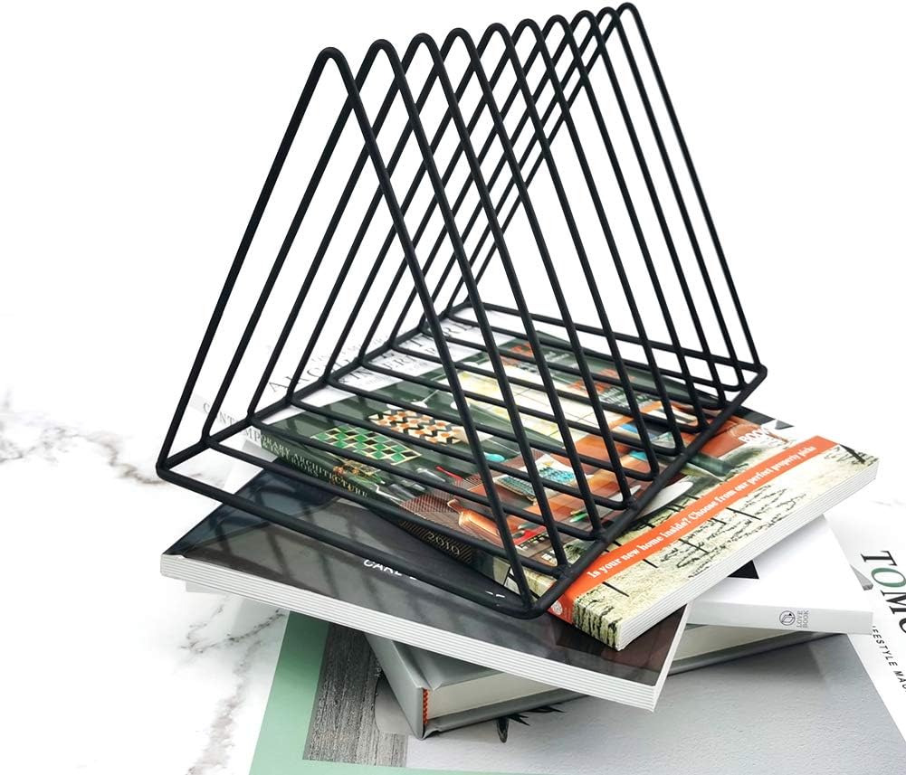 9 Slot Magazine Rack Book Record Holder, Desktop Iron Storage Rack Bookshelf Multifunction Triangle File Organizer