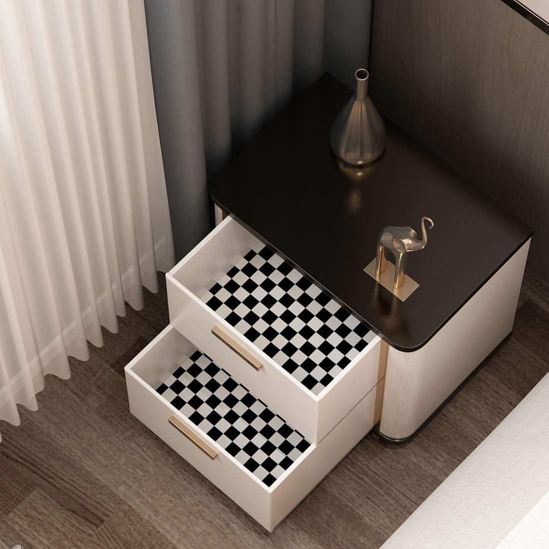 Checkered Peel and Stick Wallpaper Black and White Contact Paper / 12 x 317 / Black/white