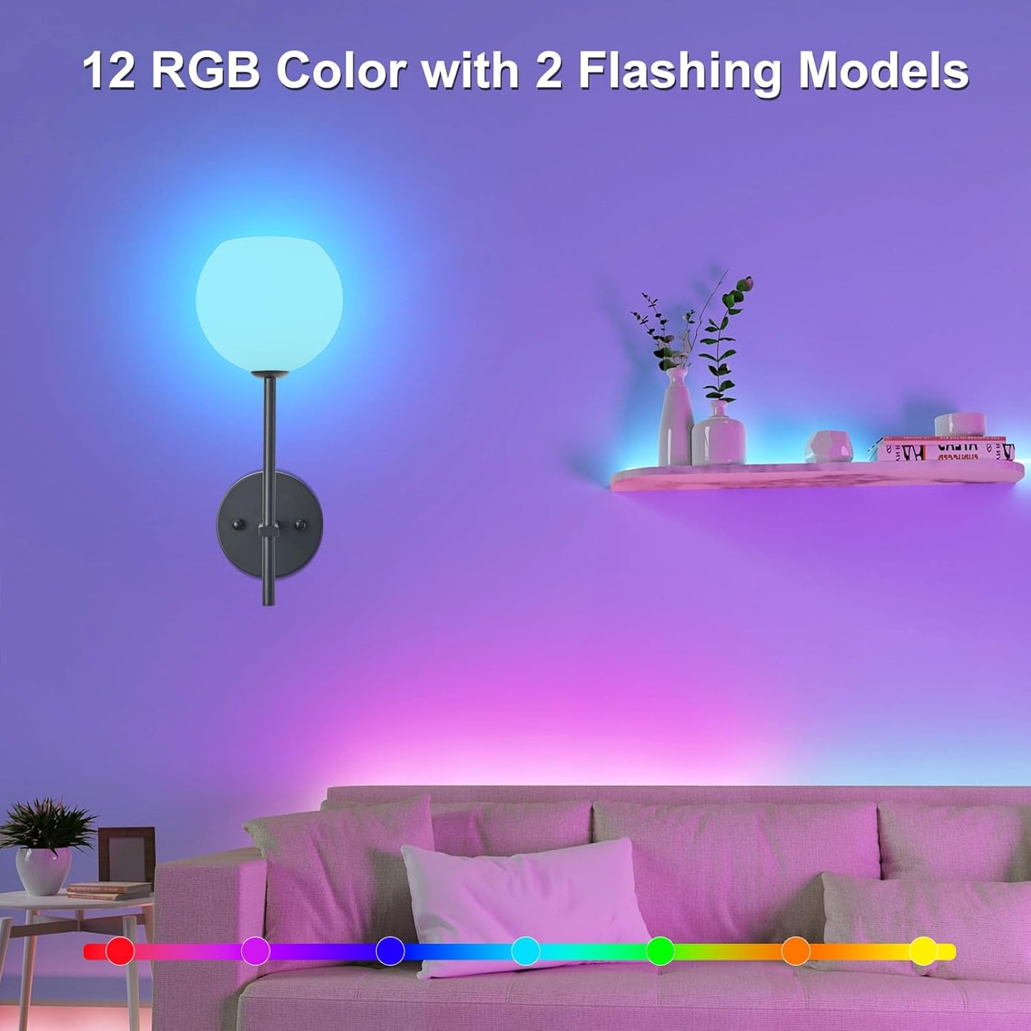 Black Battery Operated Wall Sconces Set of 2, Rechargeable Wireless Wall Lights with Milky White Frosted Glass Shade