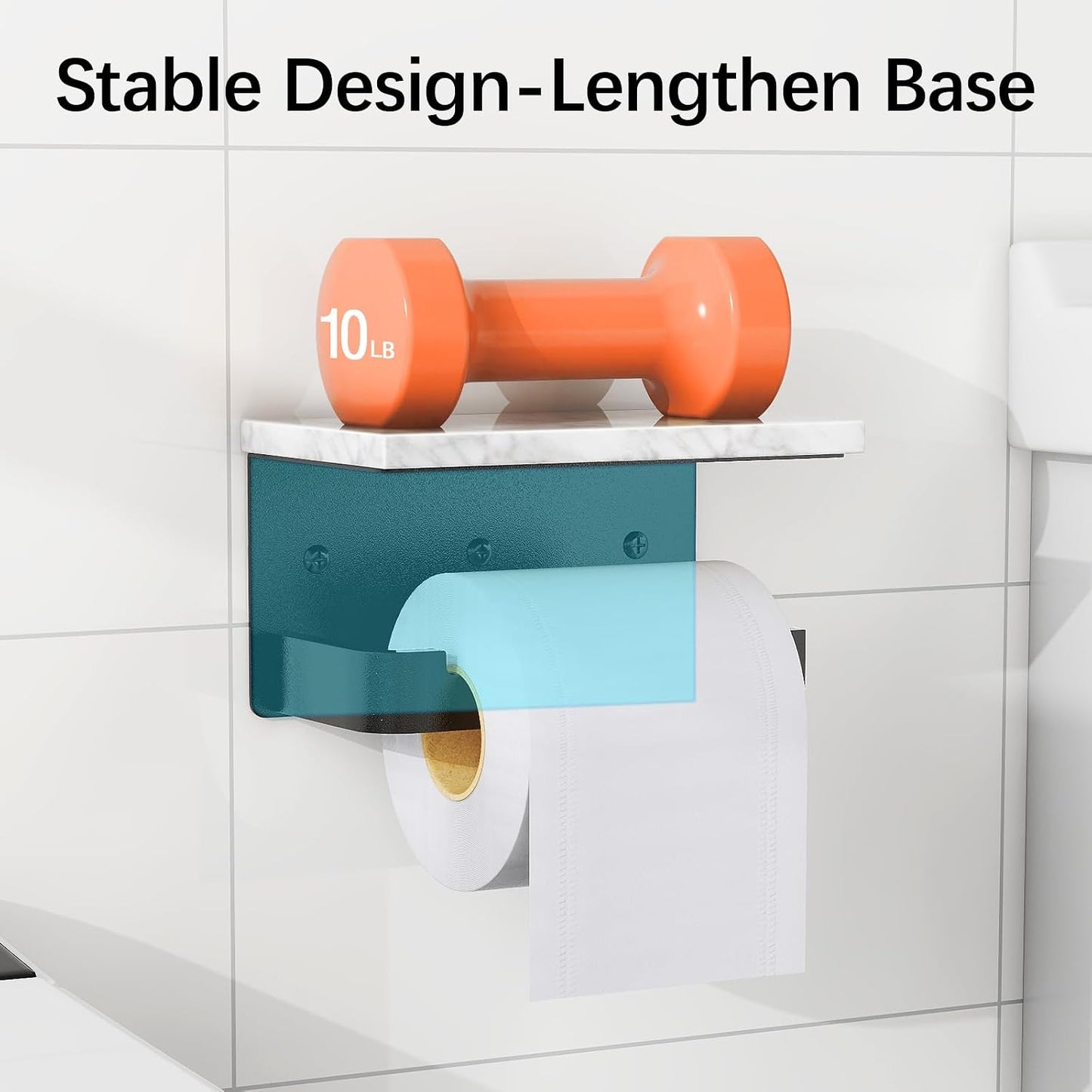 Gypie Toilet Paper Holder with Marble Shelf, Wall Mounted Matte Black | Toilet Roll Holder Black for Bathroom Washroom