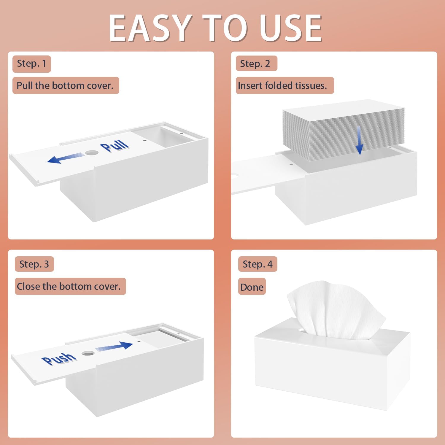 Modern Tissue Box Holder / Shiny White / 9.85"lx5.1"w X4.5"h