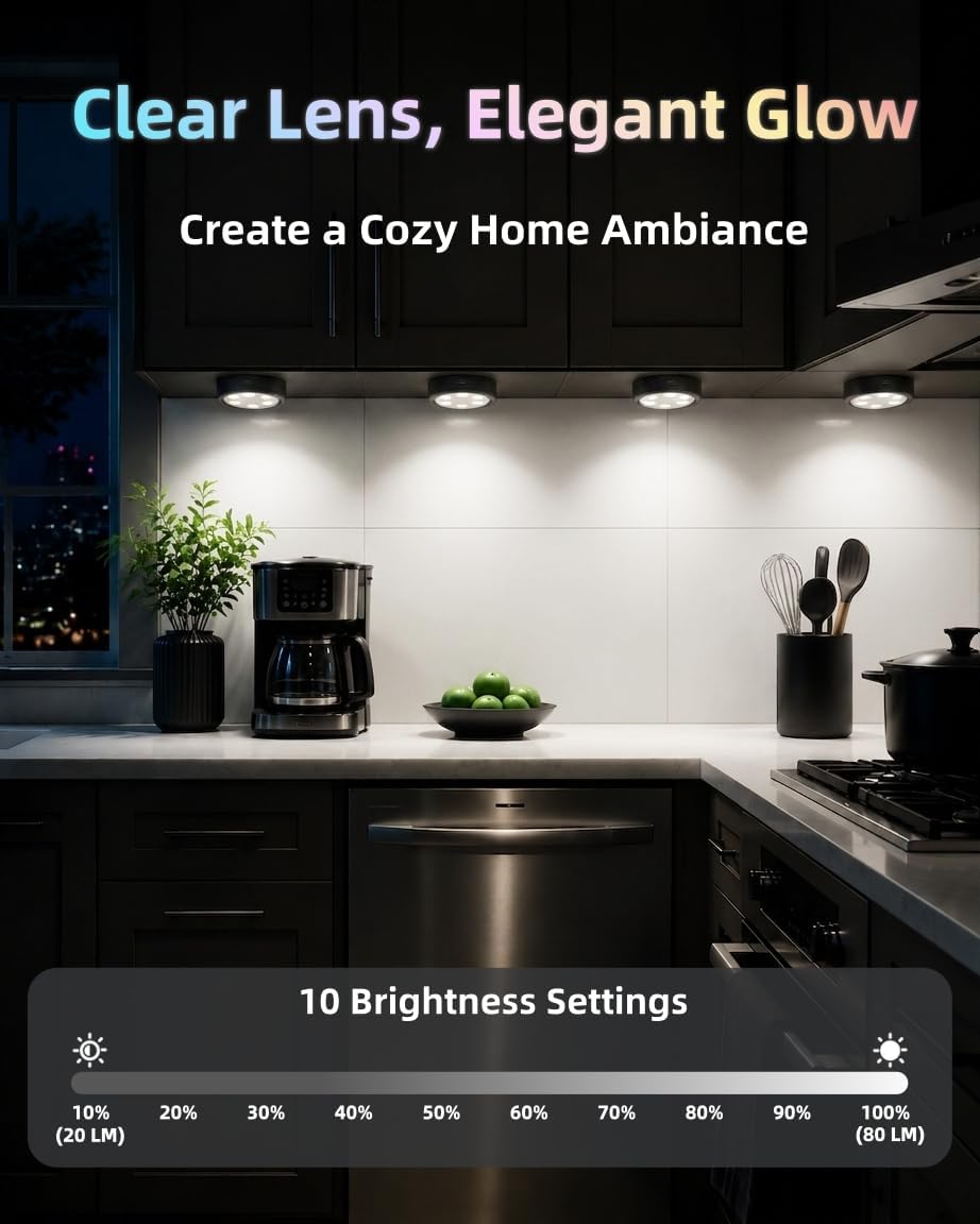 HOLKPOILOT Puck Lights with Remote, Under Cabinet Lights,2000mAh Battery Operated Closet Lights, Magnetic Under Cabinet