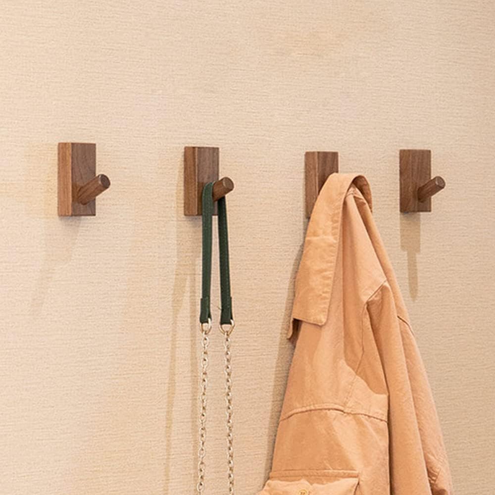 Wooden Coat Hooks Wall Mounted / Rectangle-black Walunt / Set of 5