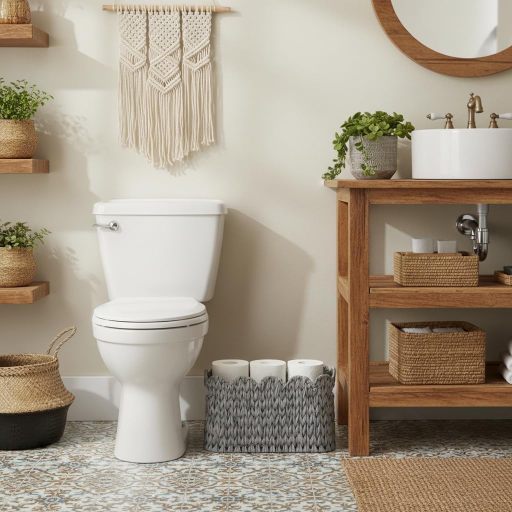 Scalloped Baskets / Toilet Paper Storage Basket / Grey