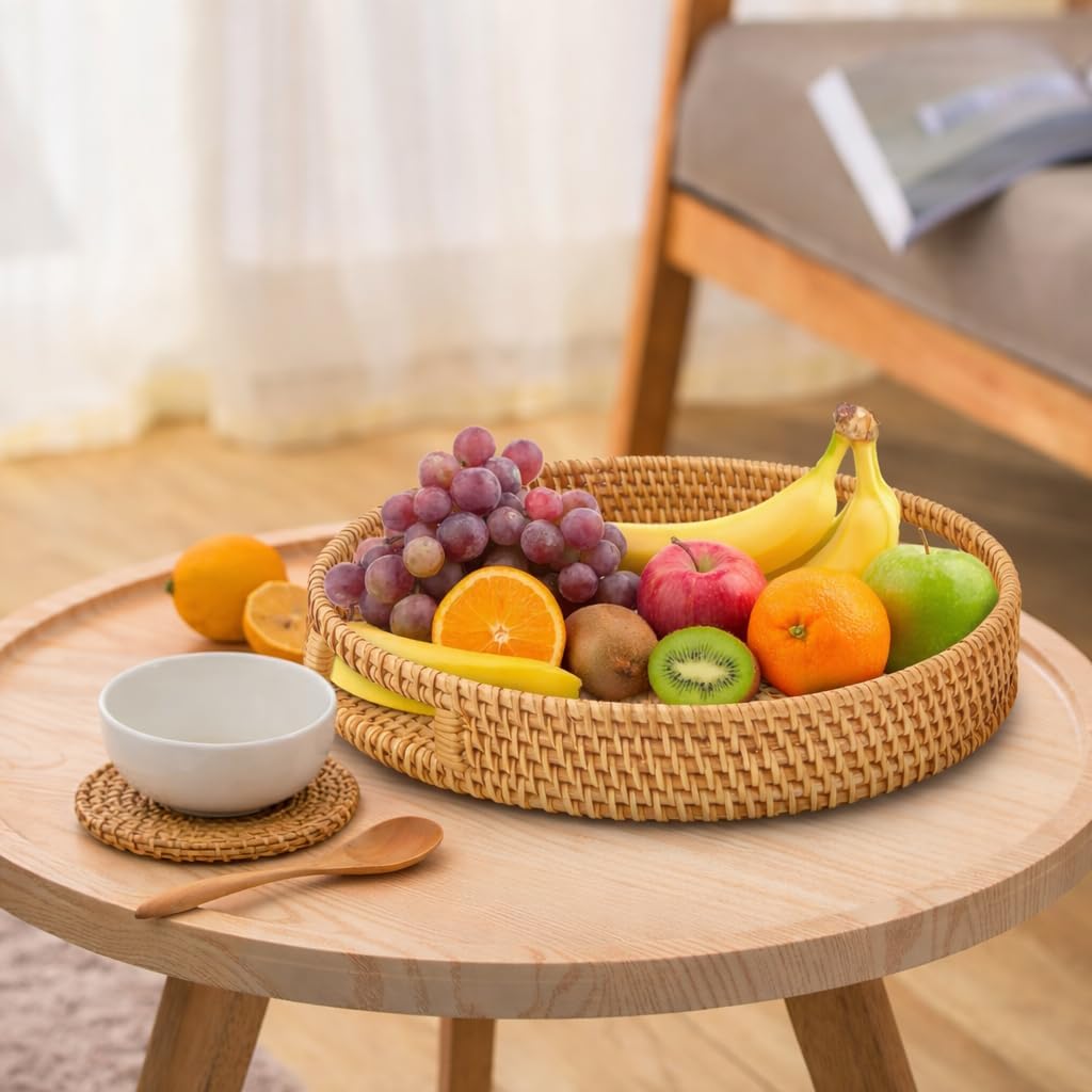 Round Rattan Serving Tray Set