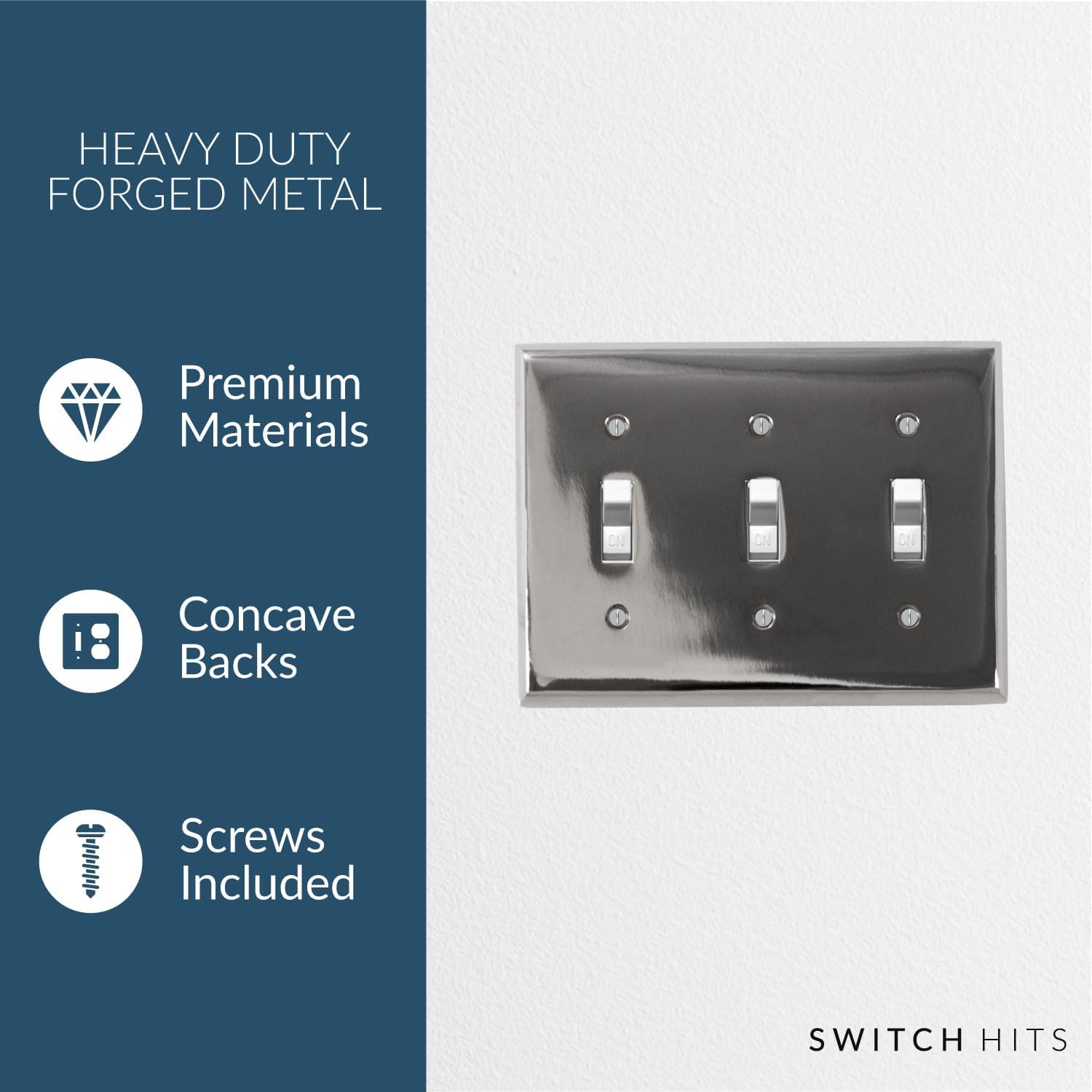 Polished Nickel Outlet Wall Plate | 3 Toggle | 6.25" x 4.5" | Hand-Polished Brass Construction | Electrical Switch