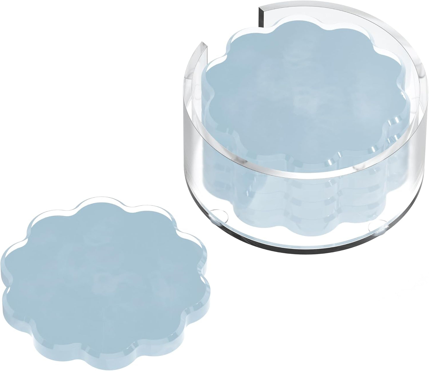 Holder / Scalloped Acrylic Drink Coaster Set 4‑Pack / Light Blue