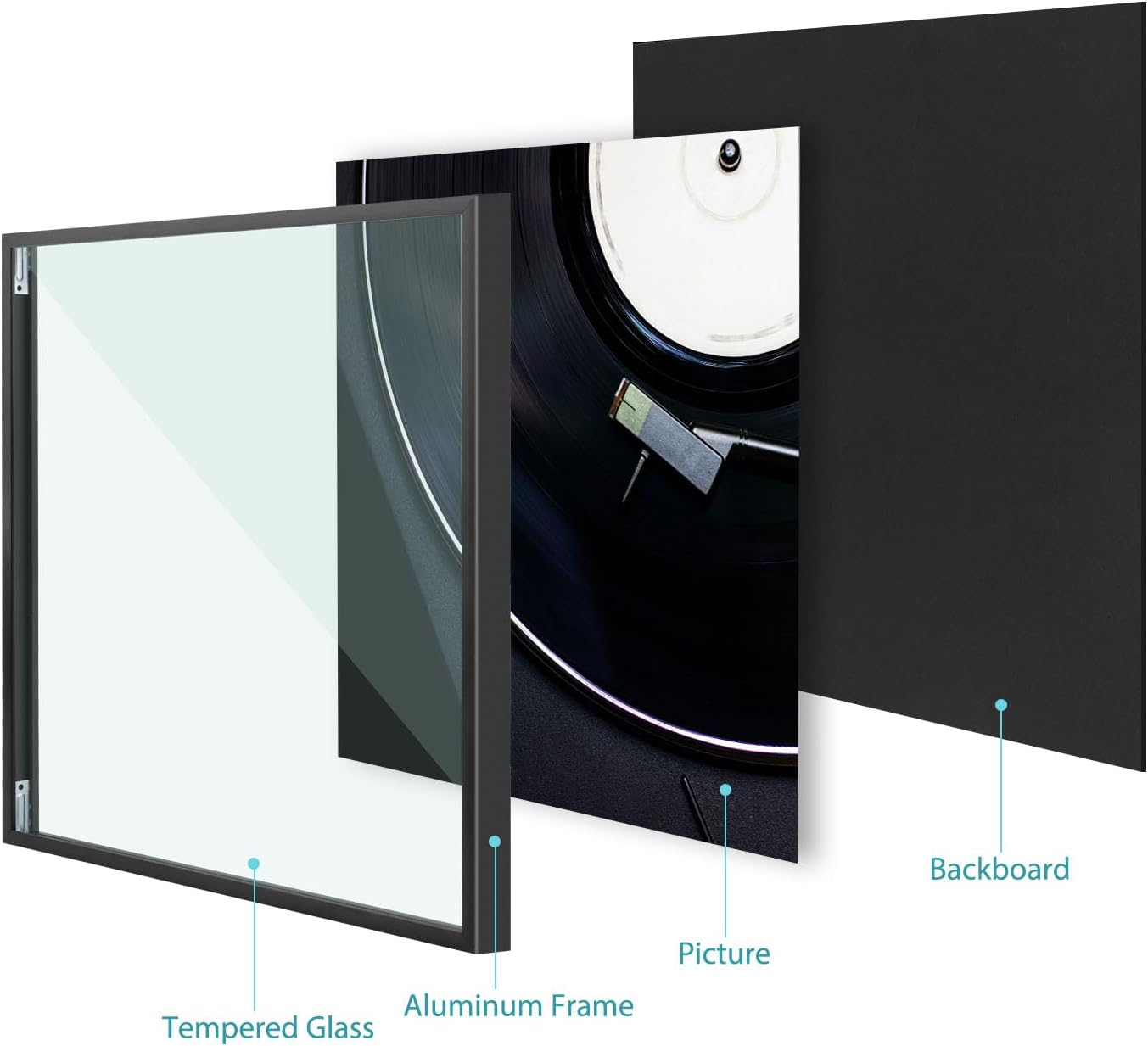 Golden State Art 12.5x12.5 Black Aluminum Album Frame 5 Pack | Brushed Metal Vinyl Record Frame for 12'' Album Cover