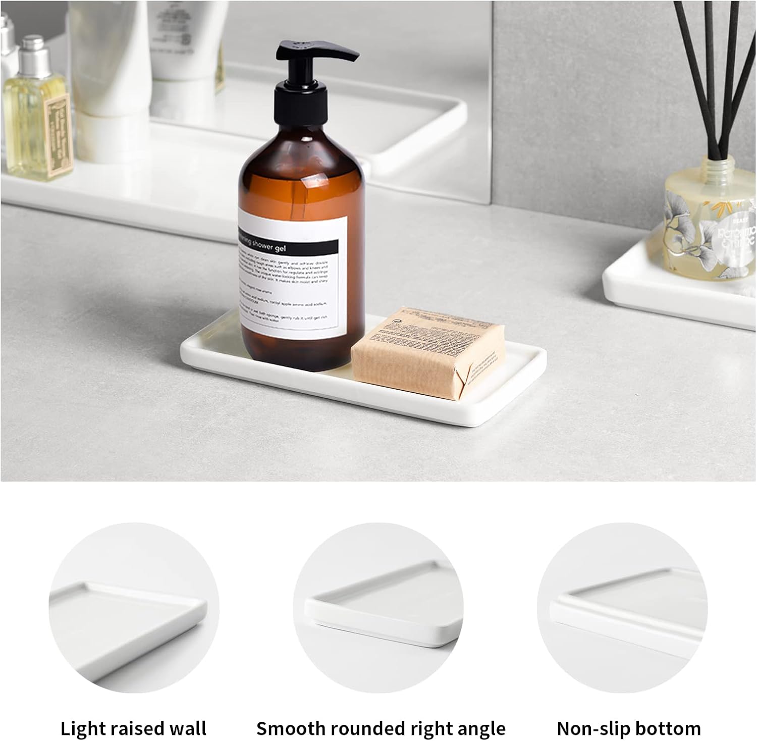 Ceramic Vanity Trays / White / S - 6.3 / Set of 2