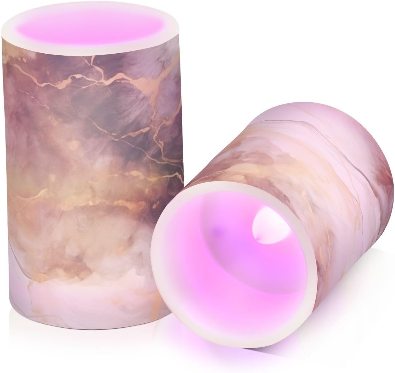 Flickering Flameless Candles, Brown White Marble LED Candles with Remote Timer, Set of 2 Battery Operated Candle for